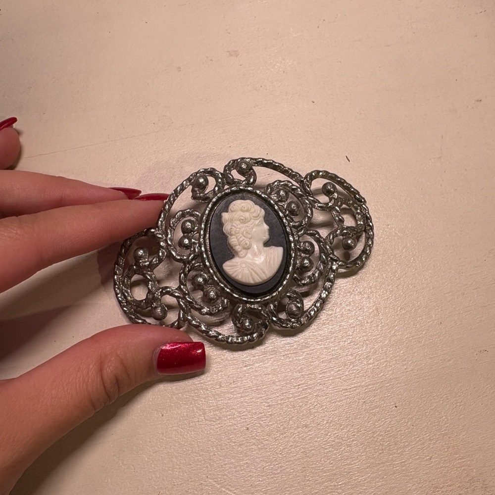 Vintage Silver Cameo Hair Pin